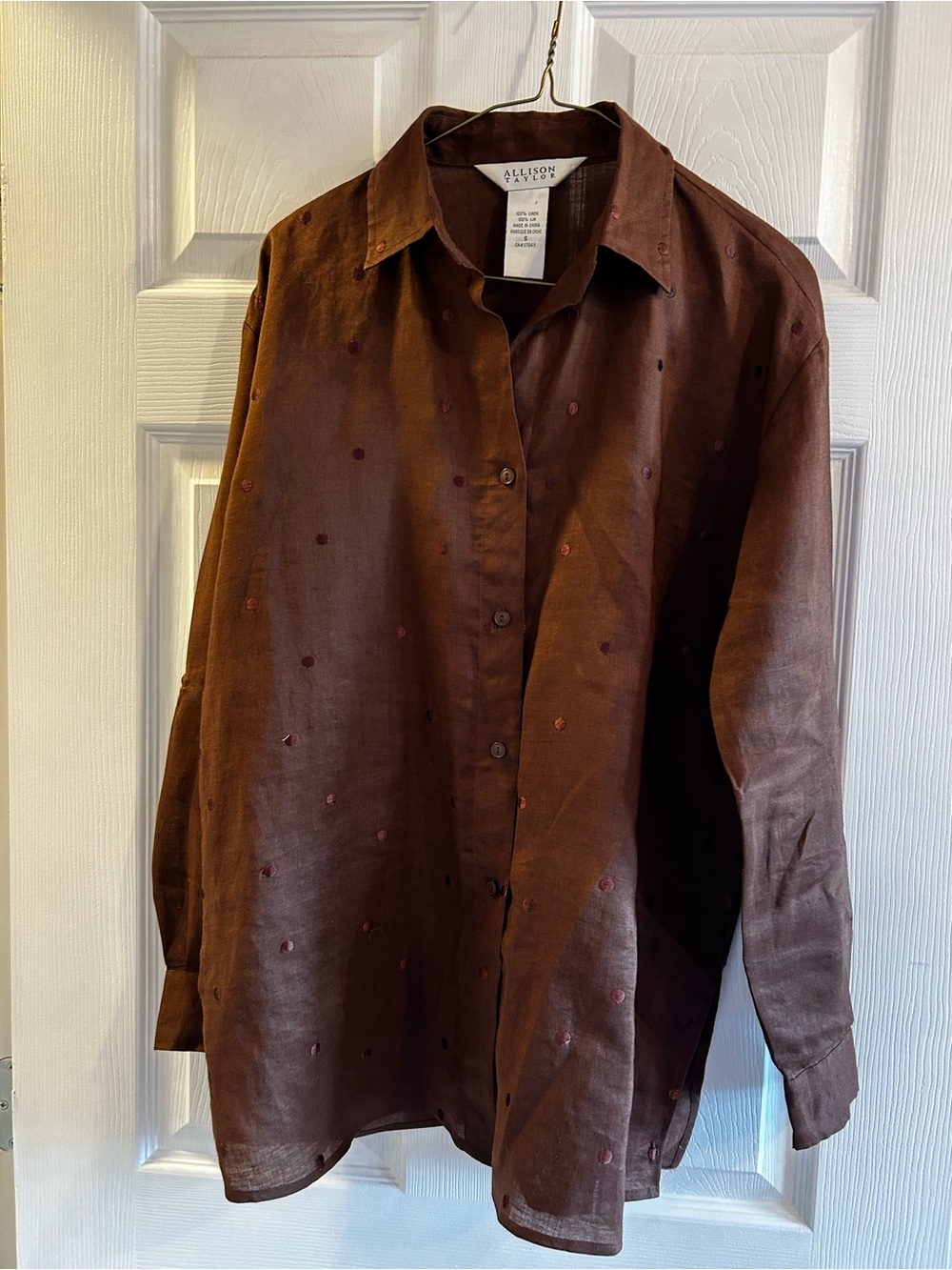 Allison Taylor Dark Brown Linen Embroidered Button-Down
